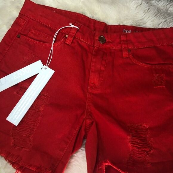 Blank NYC Red Distressed Cutoff Jean Shorts - Picture 4 of 10